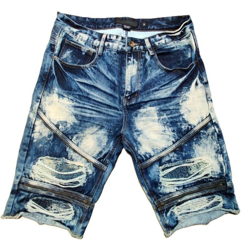 Decibel Denim Shorts Men’s 34 Acid Wash Distressed Moto Biker Zip